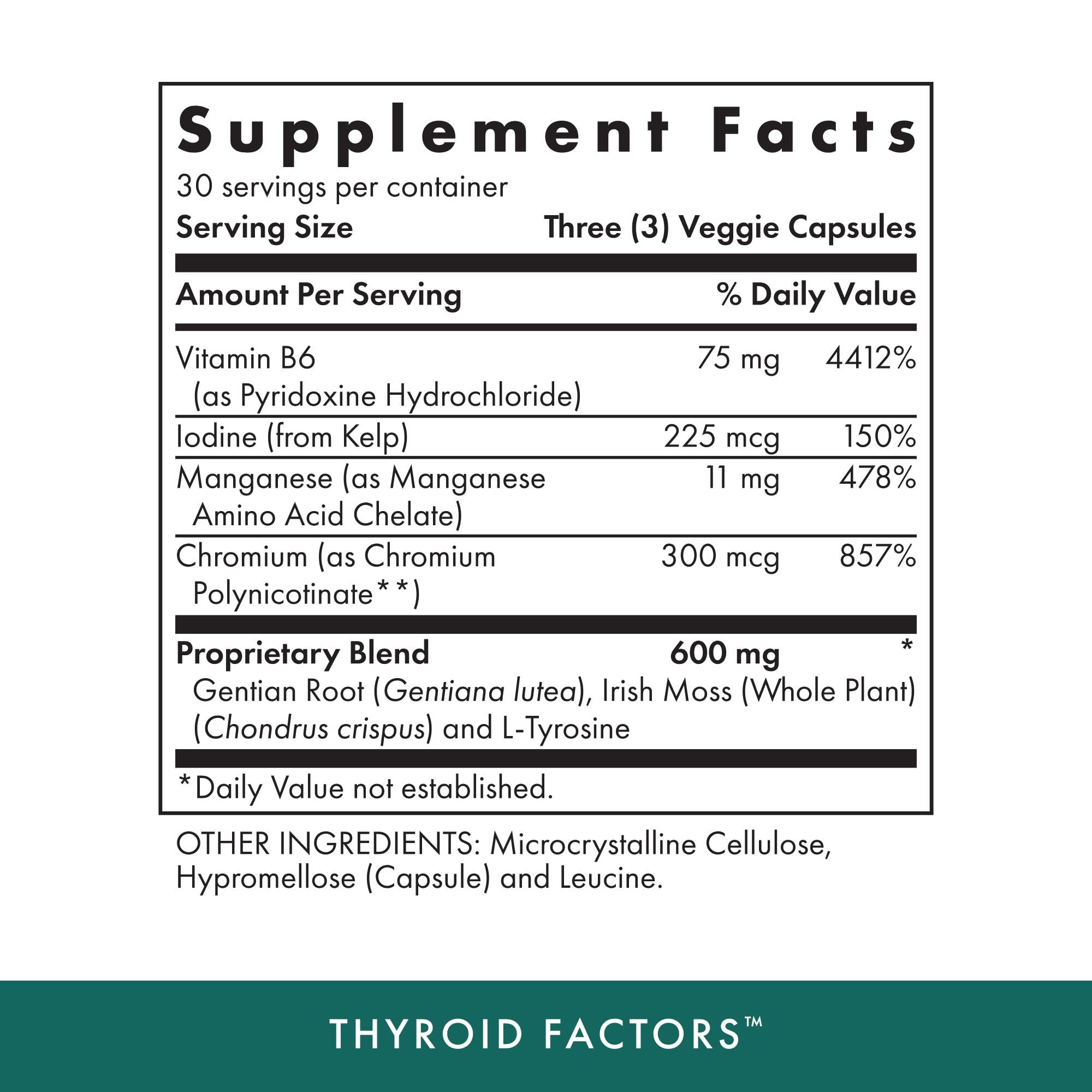 MICHAEL'S Thyroid Factors bottle side showing kosher, plant-based nutrition