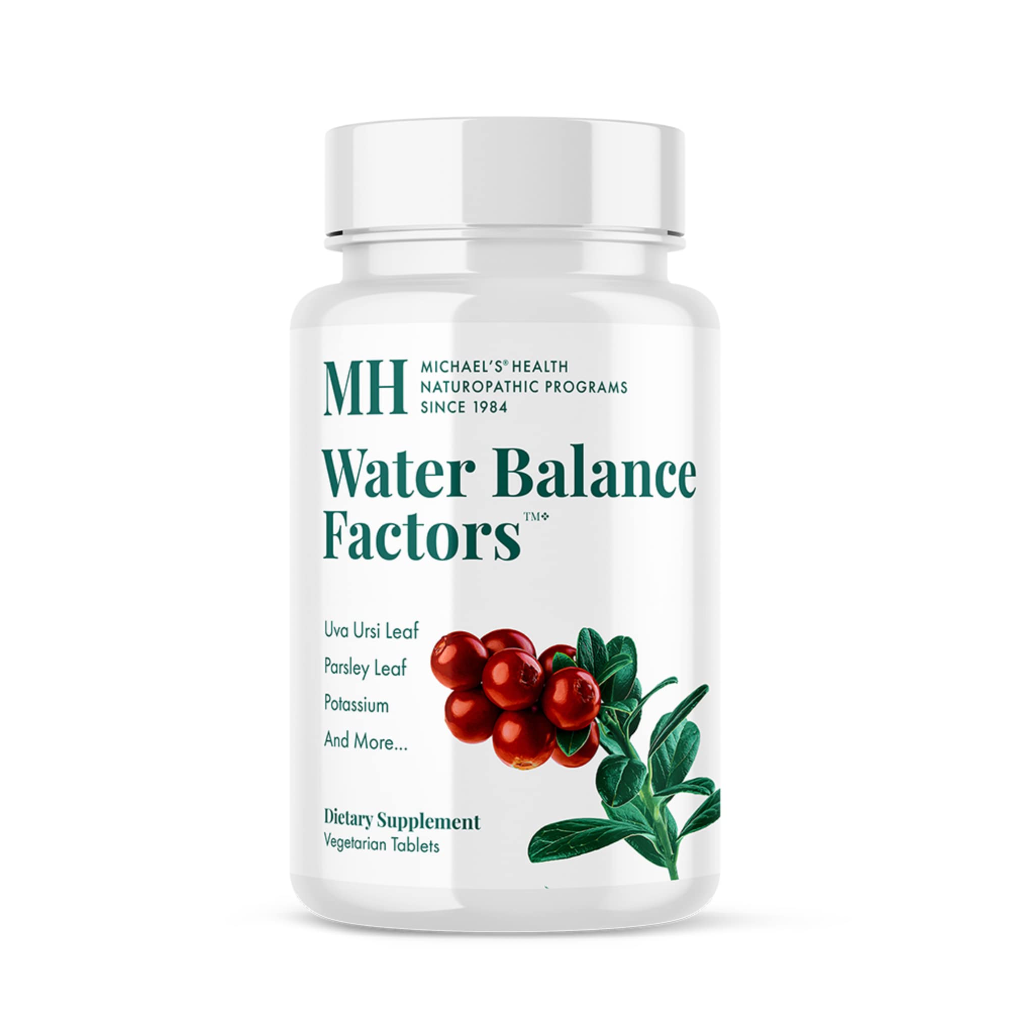 MICHAEL'S Water Balance Factors bottle with tablets supports hydration balance.