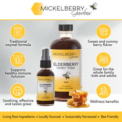 Mickelberry Gardens Elderberry Honey Tonic pours into tea for a natural boost