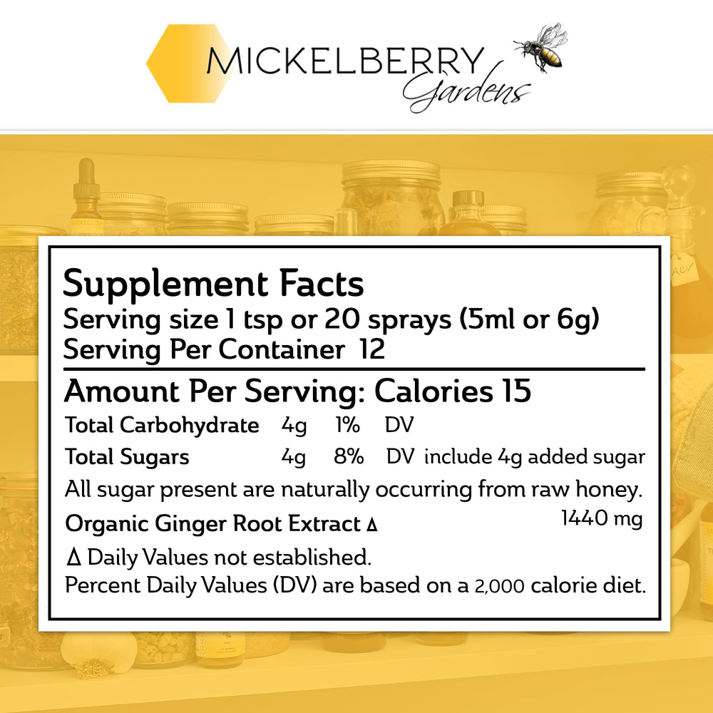Mickelberry Gardens oxymel ingredients close-up with ginger honey vinegar
