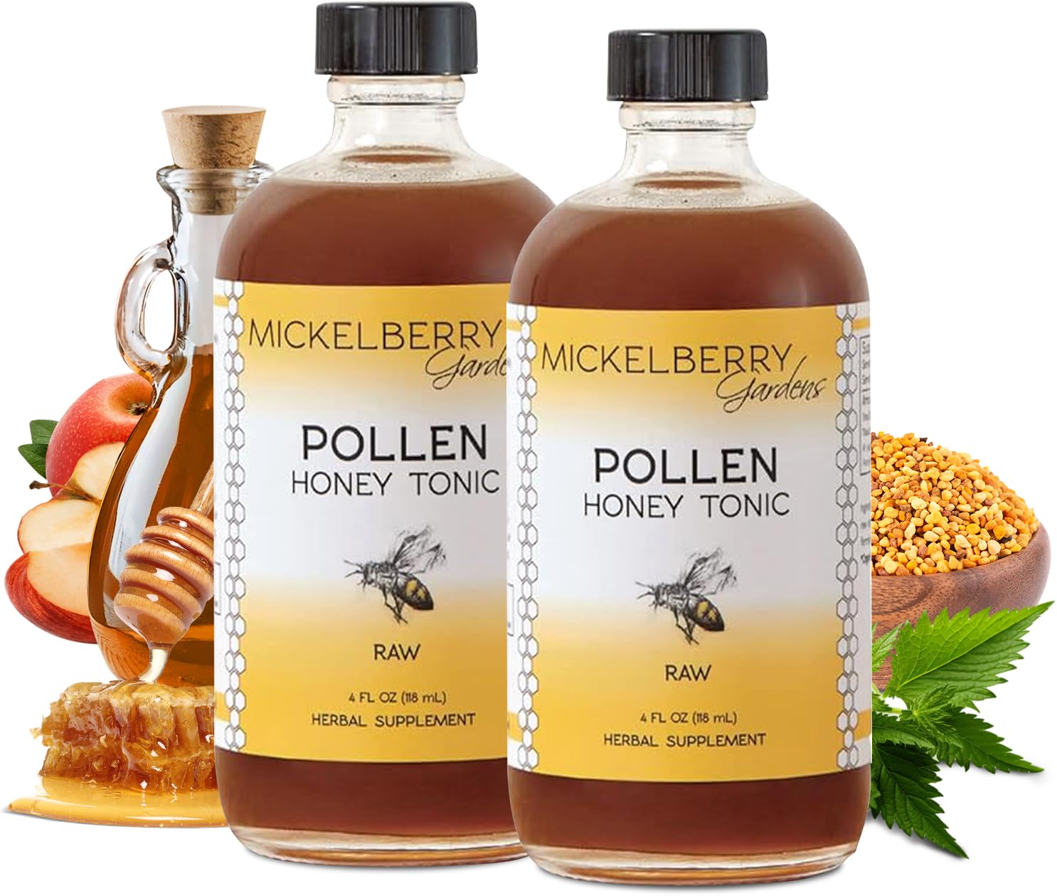Mickelberry Gardens Pollen Honey Tonic bottle front for daily respiratory comfort.