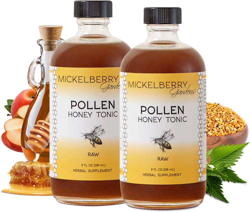 Mickelberry Gardens Pollen Honey Tonic bottle pour supports daily respiratory comfort