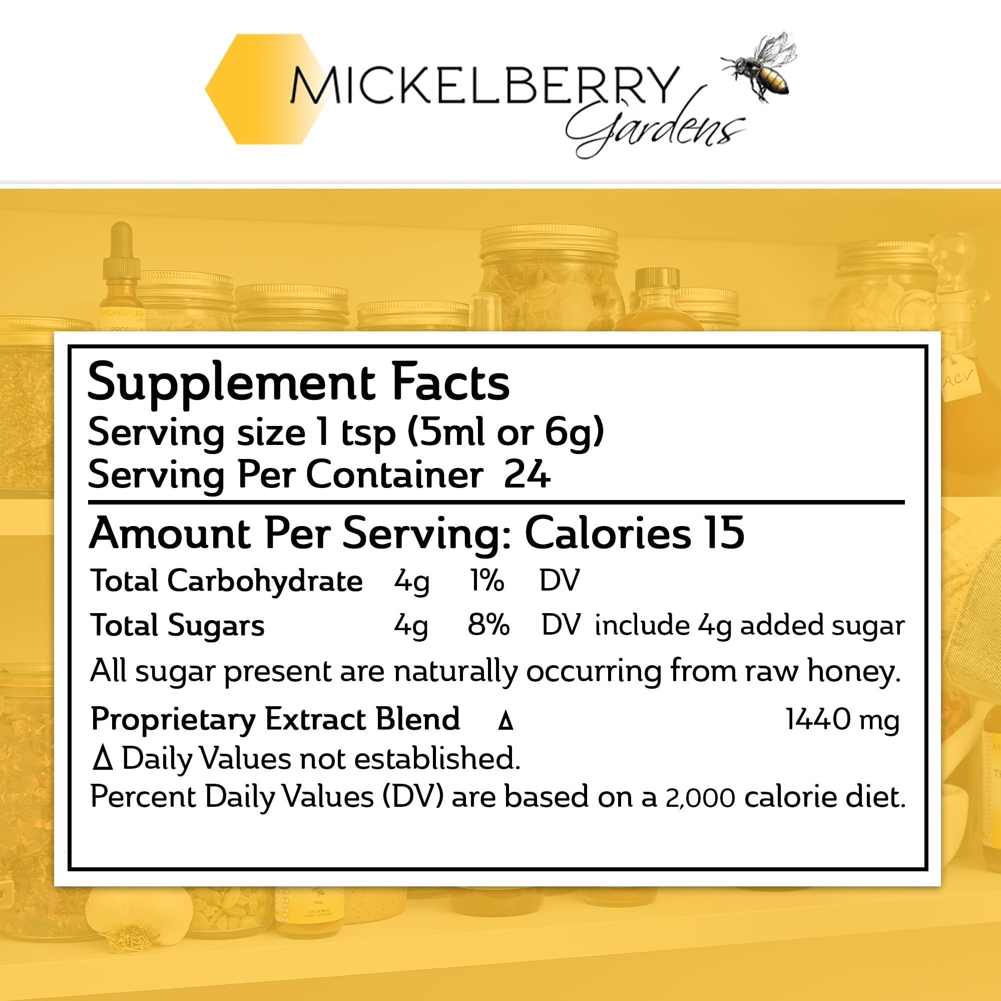 Mickelberry Gardens Relaxation Honey Tonic honey drizzle highlighting natural sweetness for a calming drink