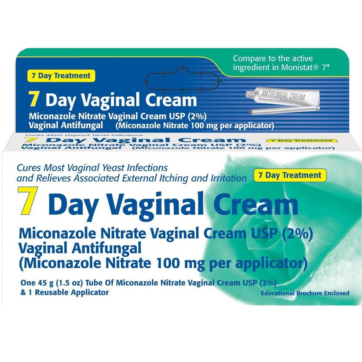 Miconazole-7 vaginal cream 2% tube for convenient topical fungal treatment.