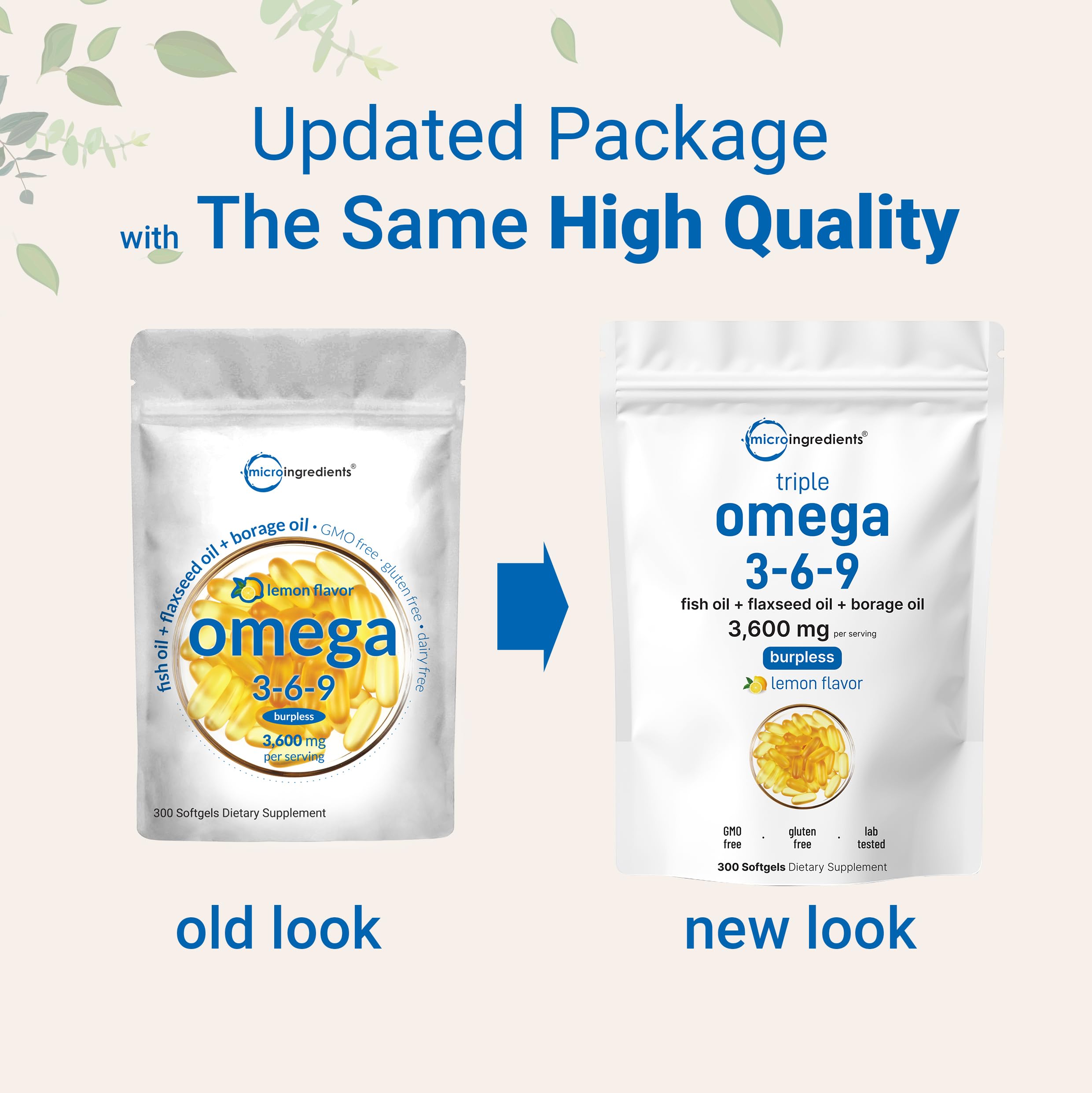 Micro Ingredients 1200mg per serving show balanced fish, flaxseed, and borage oils.