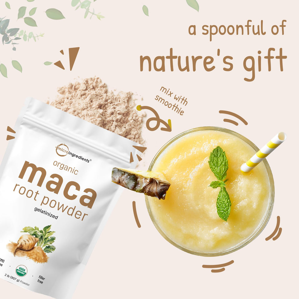 Micro Ingredients 2 lb packaging of maca powder for bulk daily use