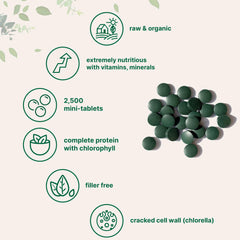 50/50 spirulina and chlorella blend mini tablets for vegan nutrition