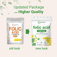500-count pouch of Micro Ingredients folic acid softgels