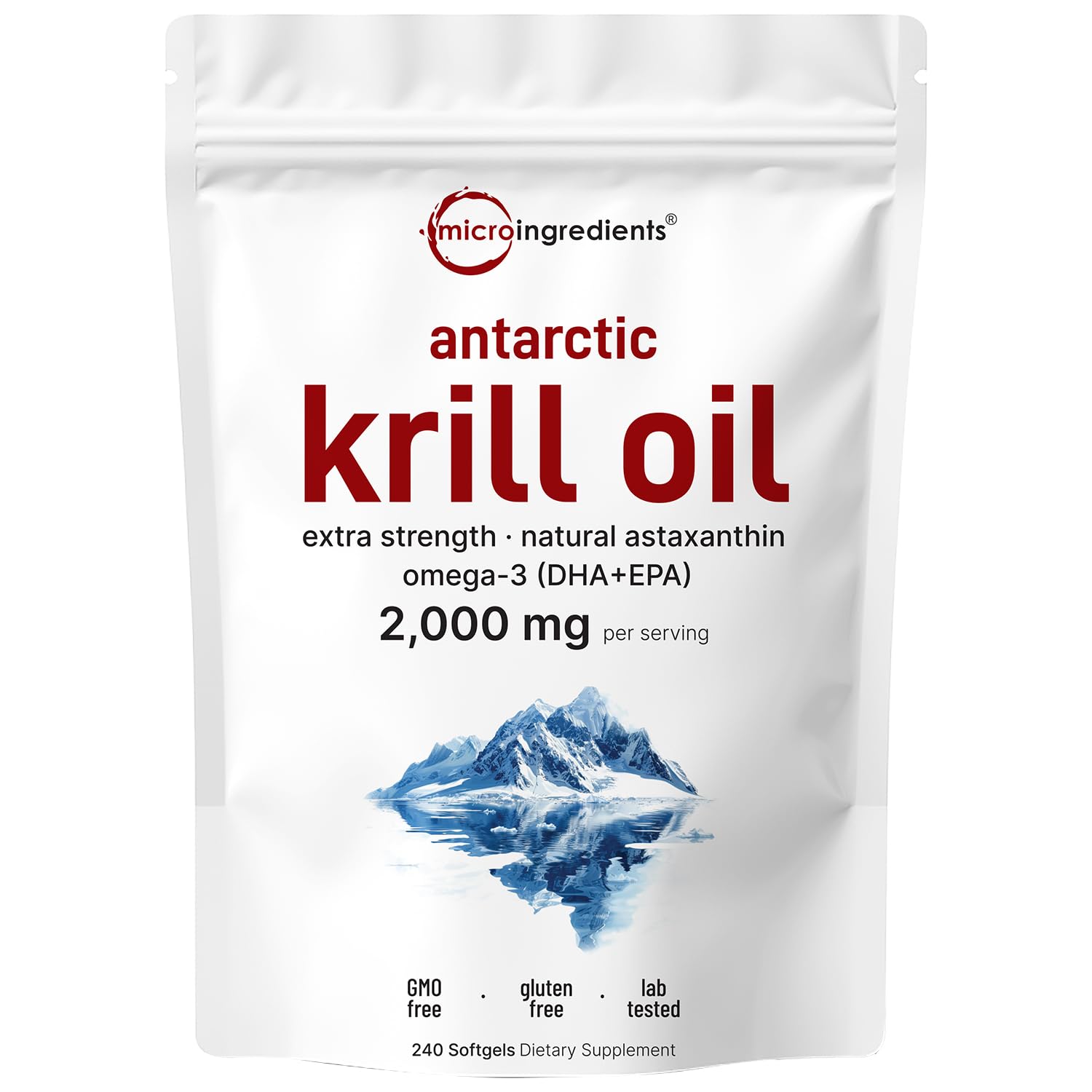 Micro Ingredients Antarctic Krill Oil softgels in bottle, supports omega-3 intake with easy absorption.