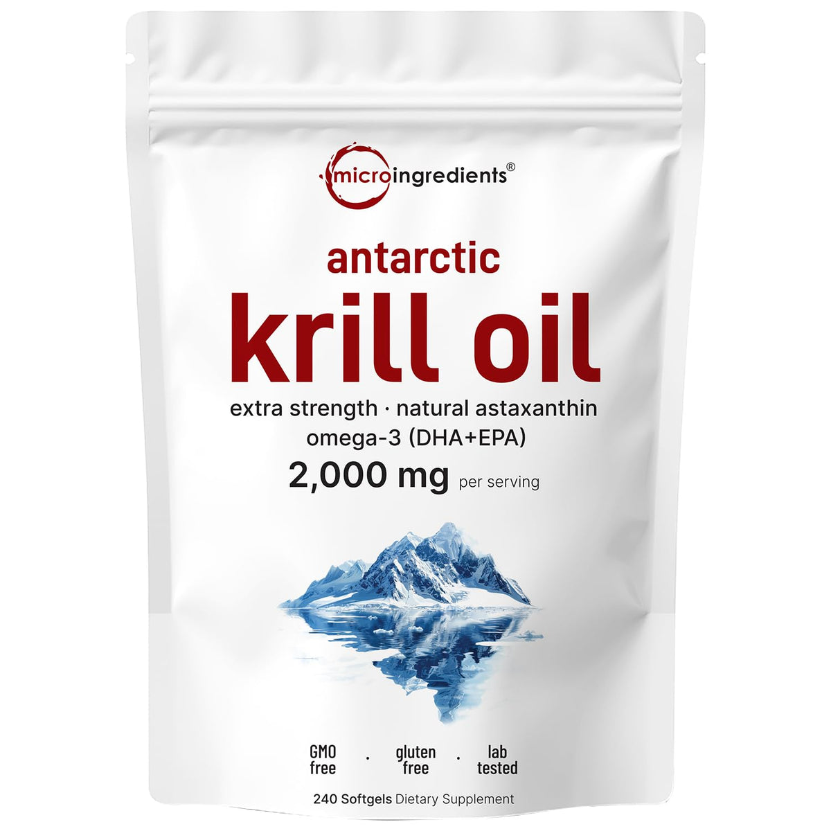 Micro Ingredients Antarctic Krill Oil softgels in bottle, supports omega-3 intake with easy absorption.