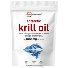 Micro Ingredients Antarctic Krill Oil softgels in bottle, supports omega-3 intake with easy absorption.