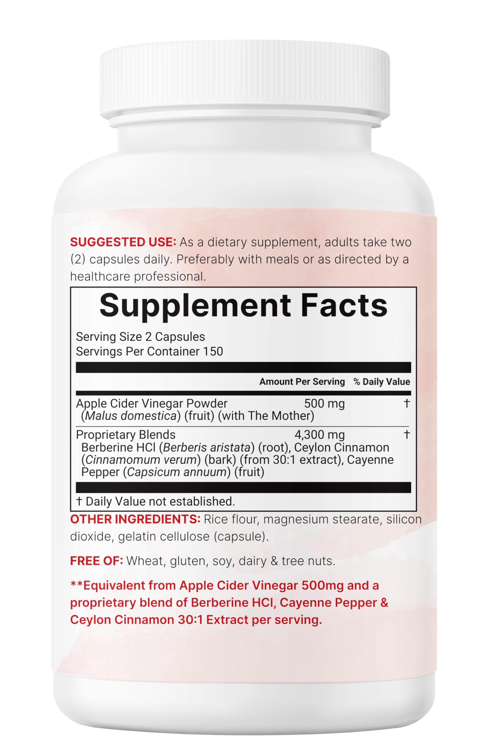 Micro Ingredients Apple Cider Vinegar Capsules nutrition facts panel visible