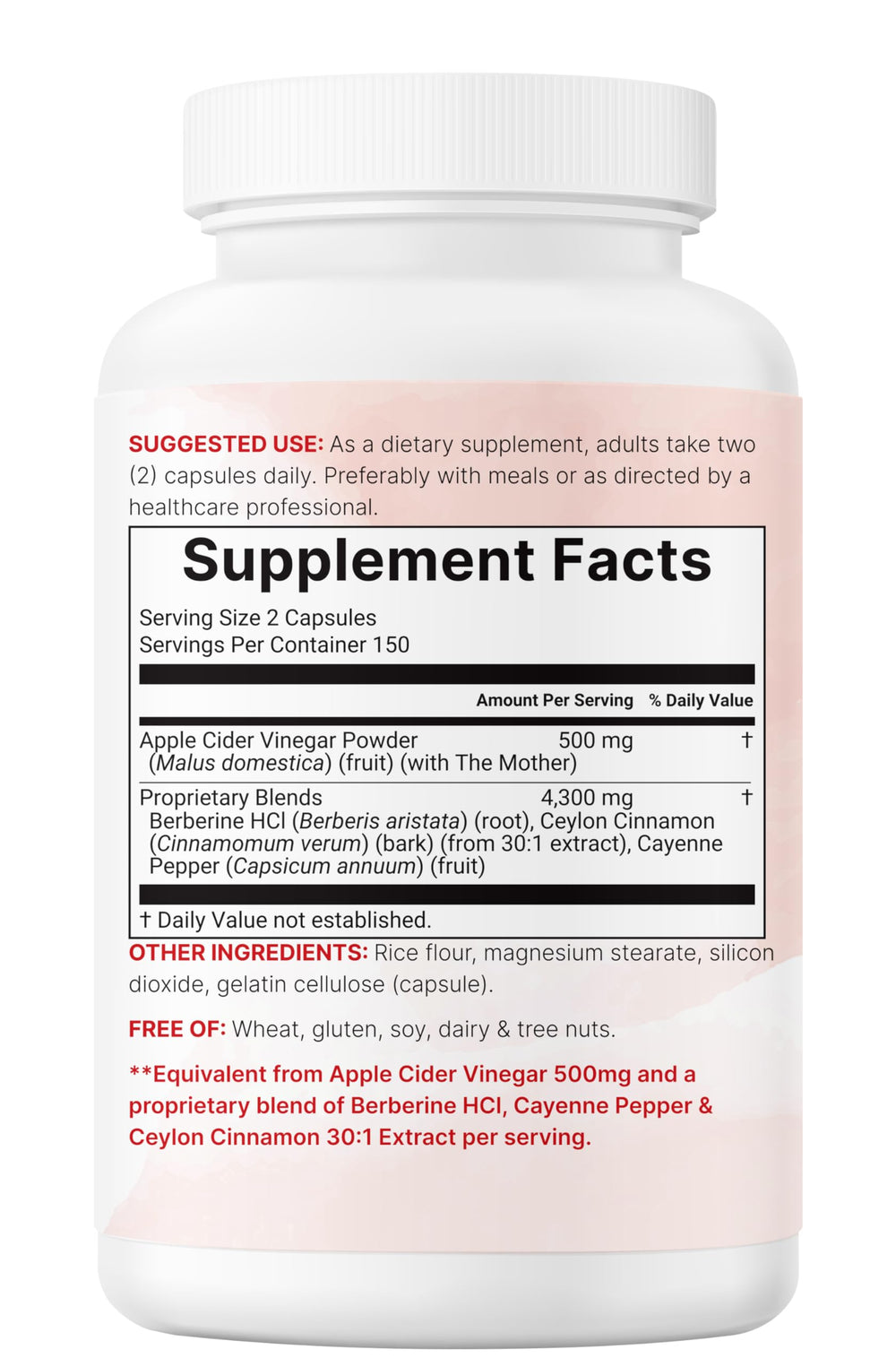 Micro Ingredients Apple Cider Vinegar Capsules nutrition facts panel visible