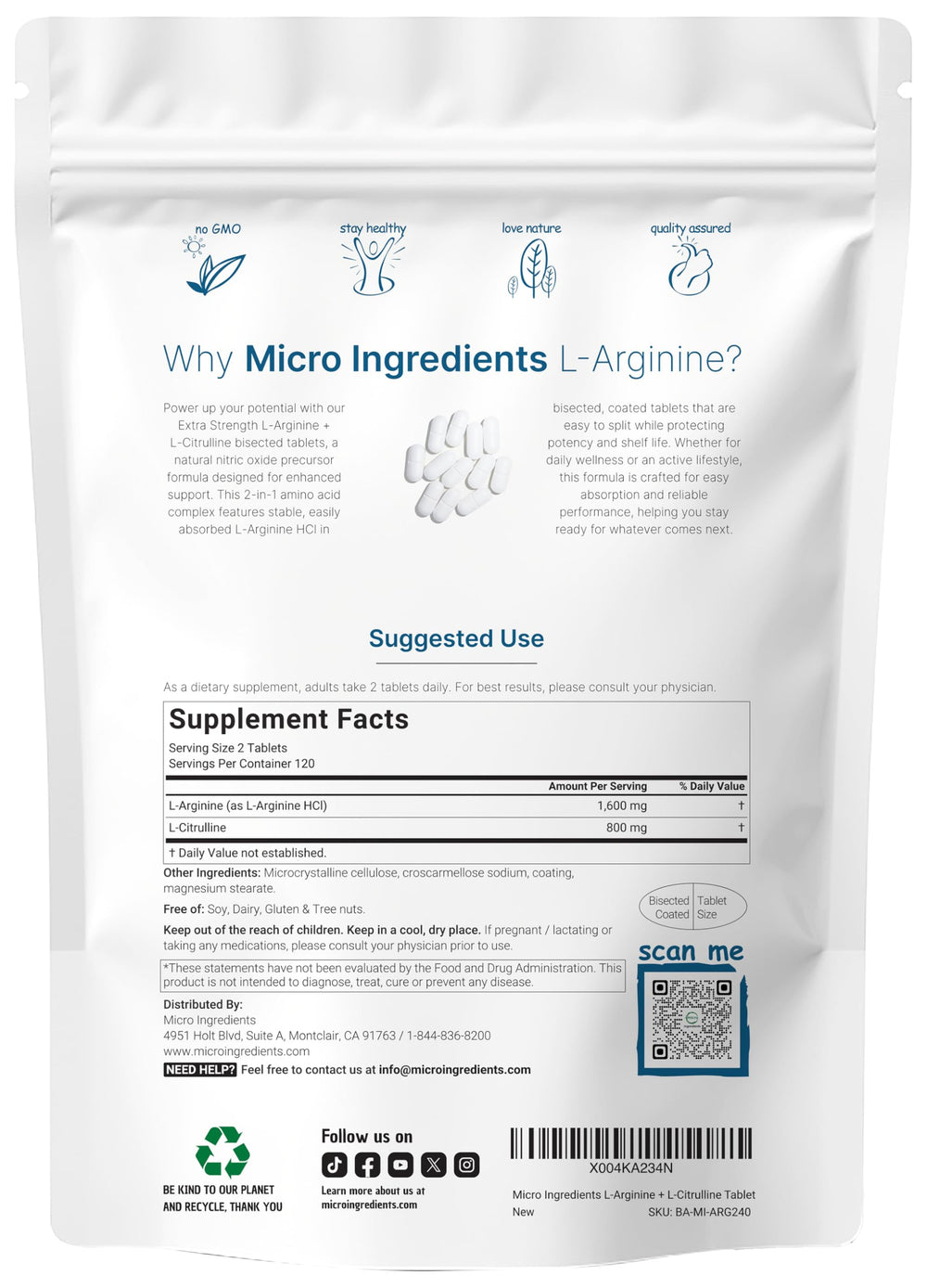 Tablets show L-Arginine and L-Citrulline for nitric oxide support during workouts