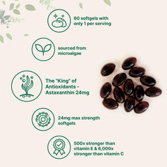 Micro Ingredients Astaxanthin capsules close-up emphasizing antioxidant power.