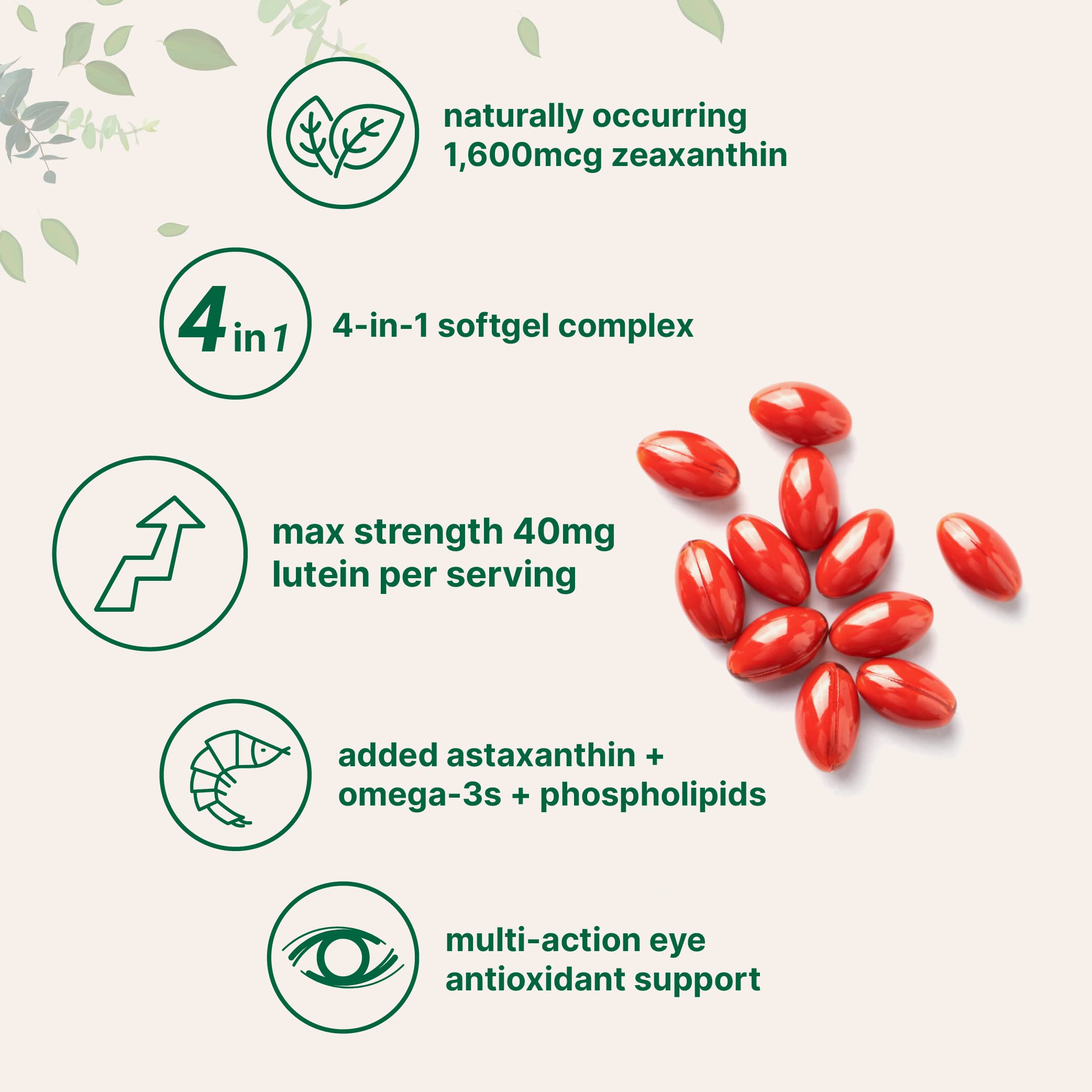 Astaxanthin and omega-3 enriched softgels from Micro Ingredients for antioxidant eye nutrition.