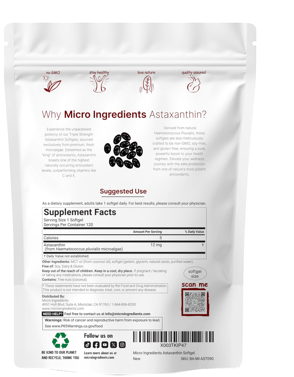 Closeup of Micro Ingredients Astaxanthin softgels for easy daily supplementation.