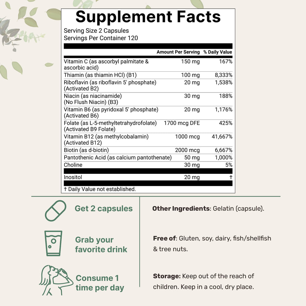 Micro Ingredients B Complex capsules close-up for consistent daily energy.