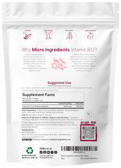 Strawberry-flavored B12 chewable tablet in a resealable pouch highlighting high potency.