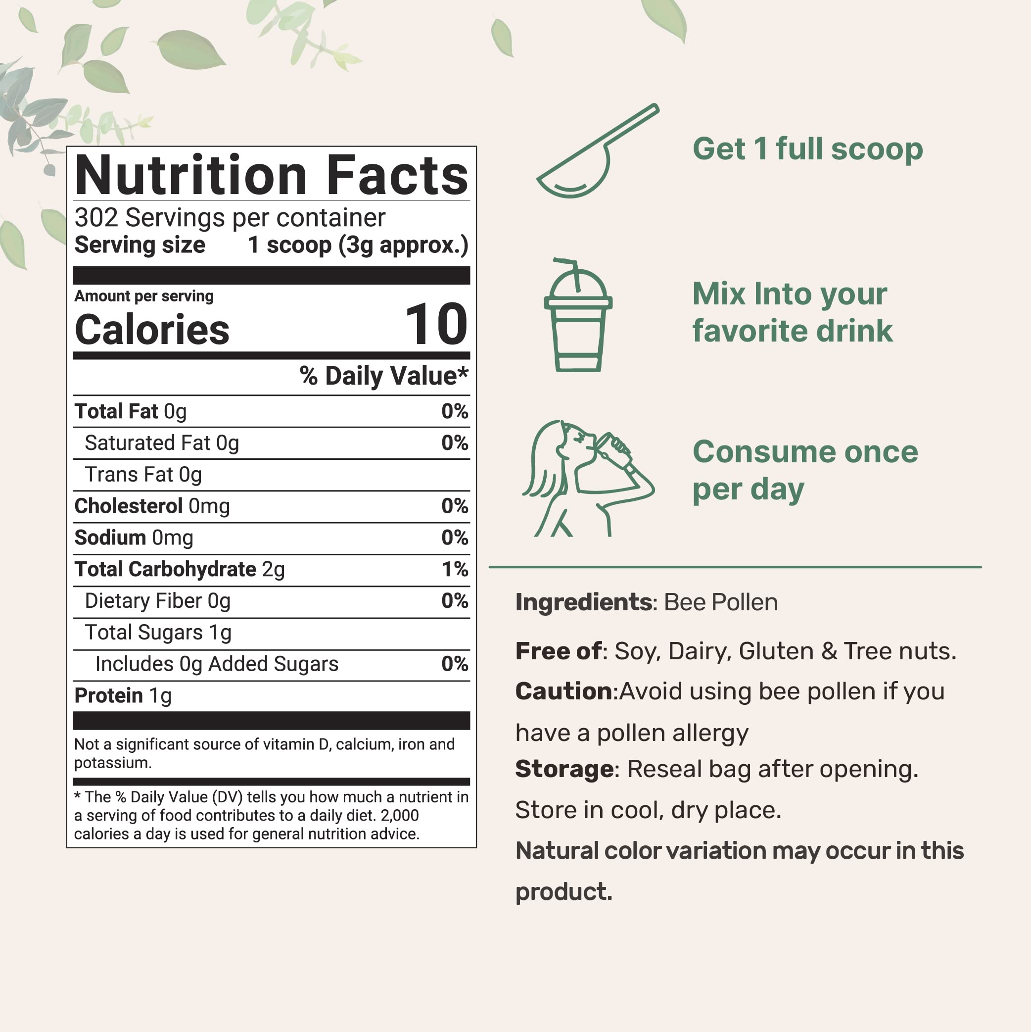 Micro Ingredients bee pollen granules bottle closeup reveals natural, unprocessed freshness