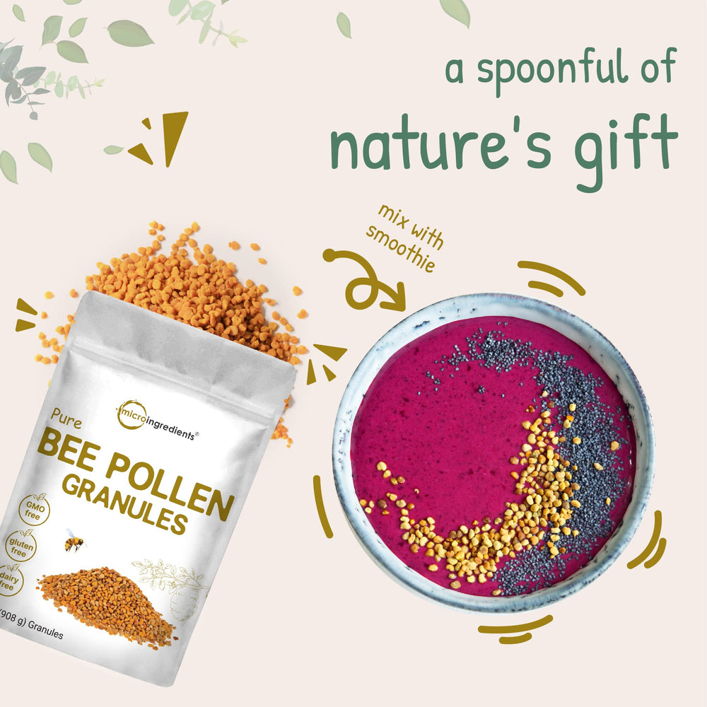 Micro Ingredients bee pollen granules label-full view communicates purity and third-party testing