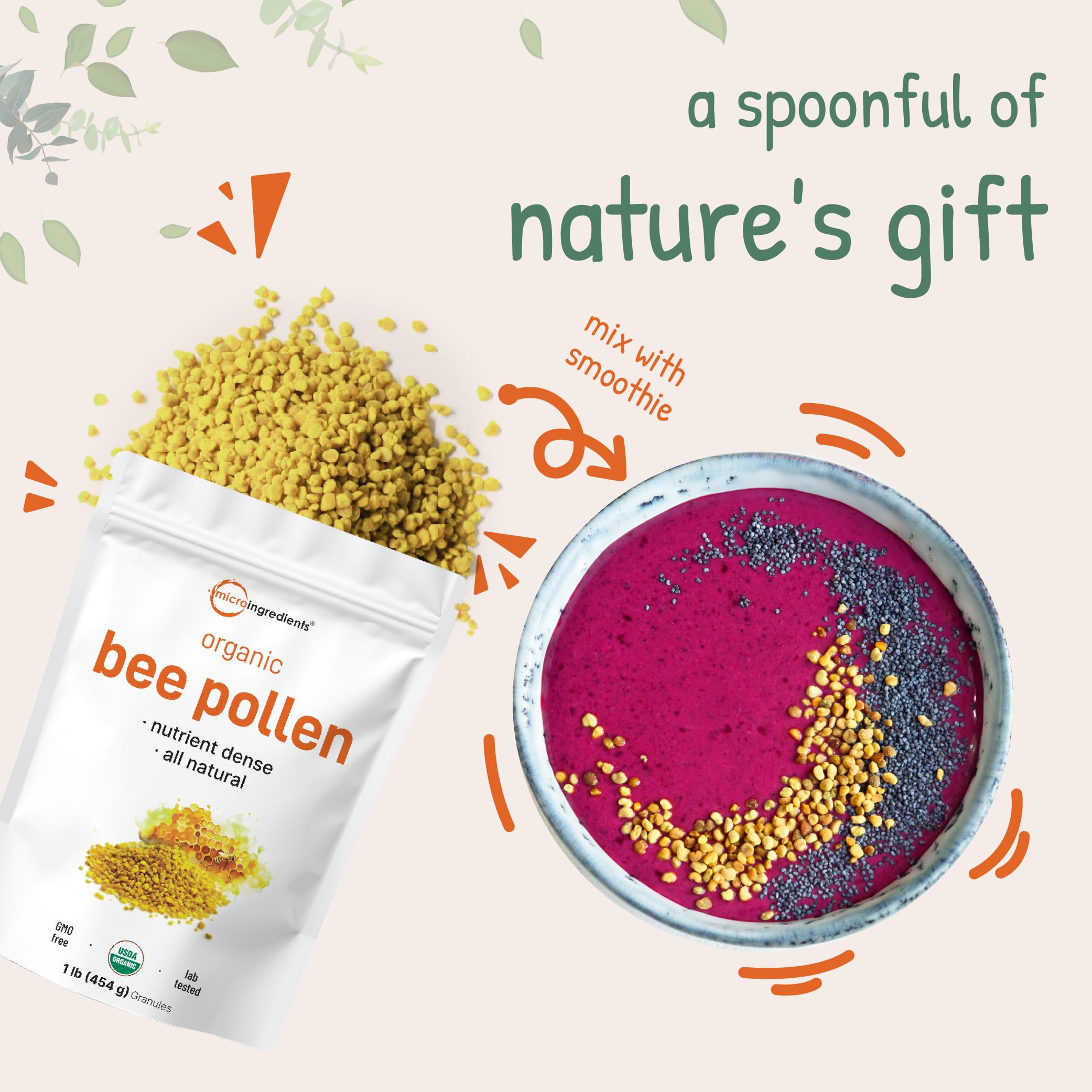 Micro Ingredients bee pollen granules texture closeup communicates premium quality and nutritionally rich color