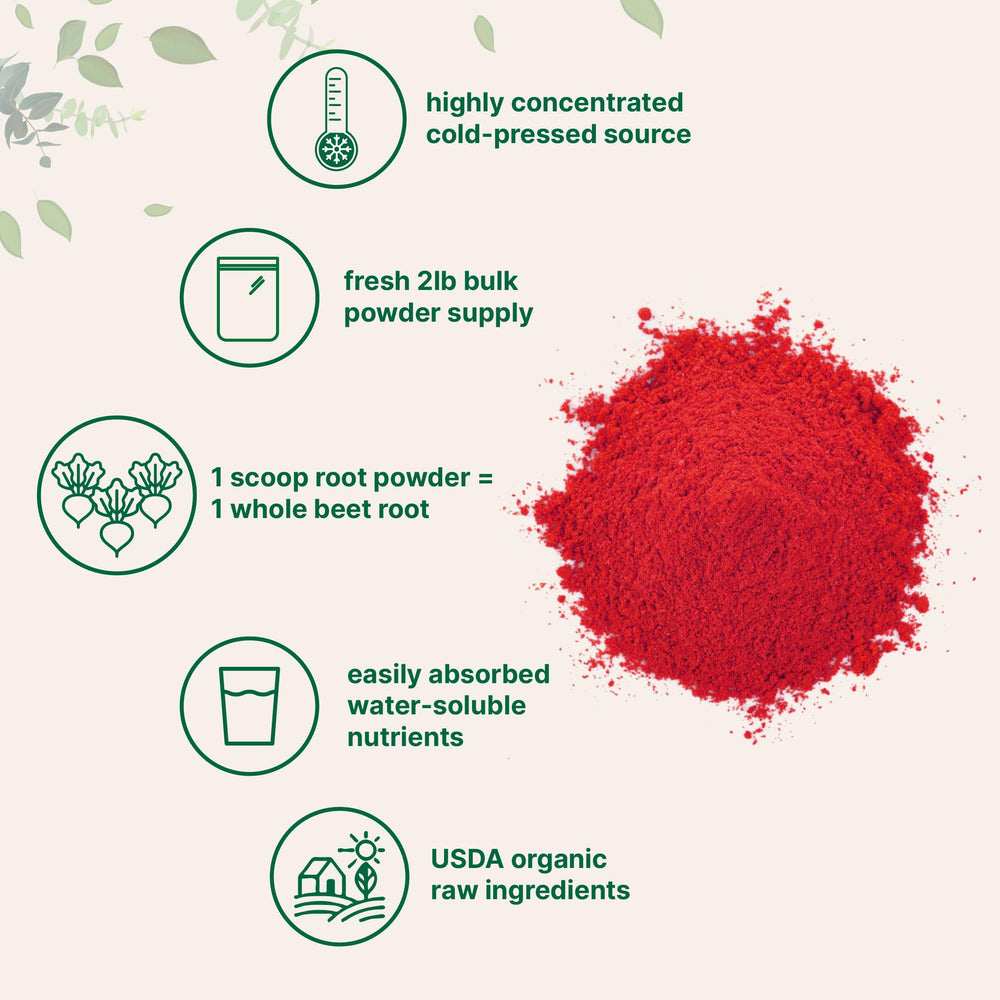 Beet root powder being poured into a glass for a healthful drink.