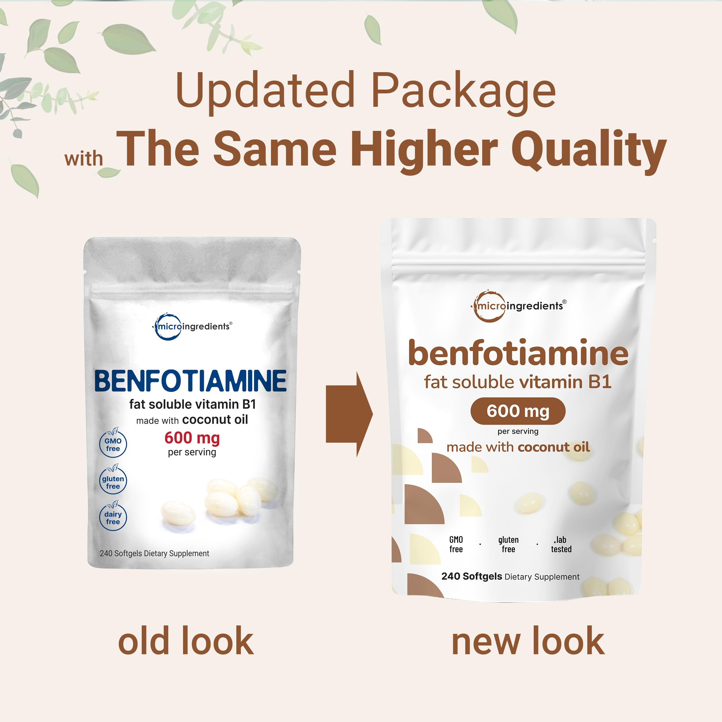 Micro Ingredients benfotiamine softgels label closeup highlights purity and dose
