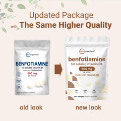 Micro Ingredients benfotiamine softgels label closeup highlights purity and dose