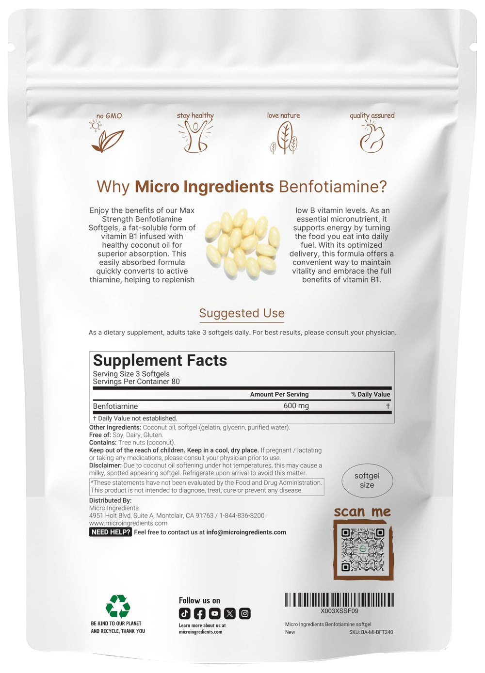 Micro Ingredients benfotiamine softgels pour shows easy dosing at a glance