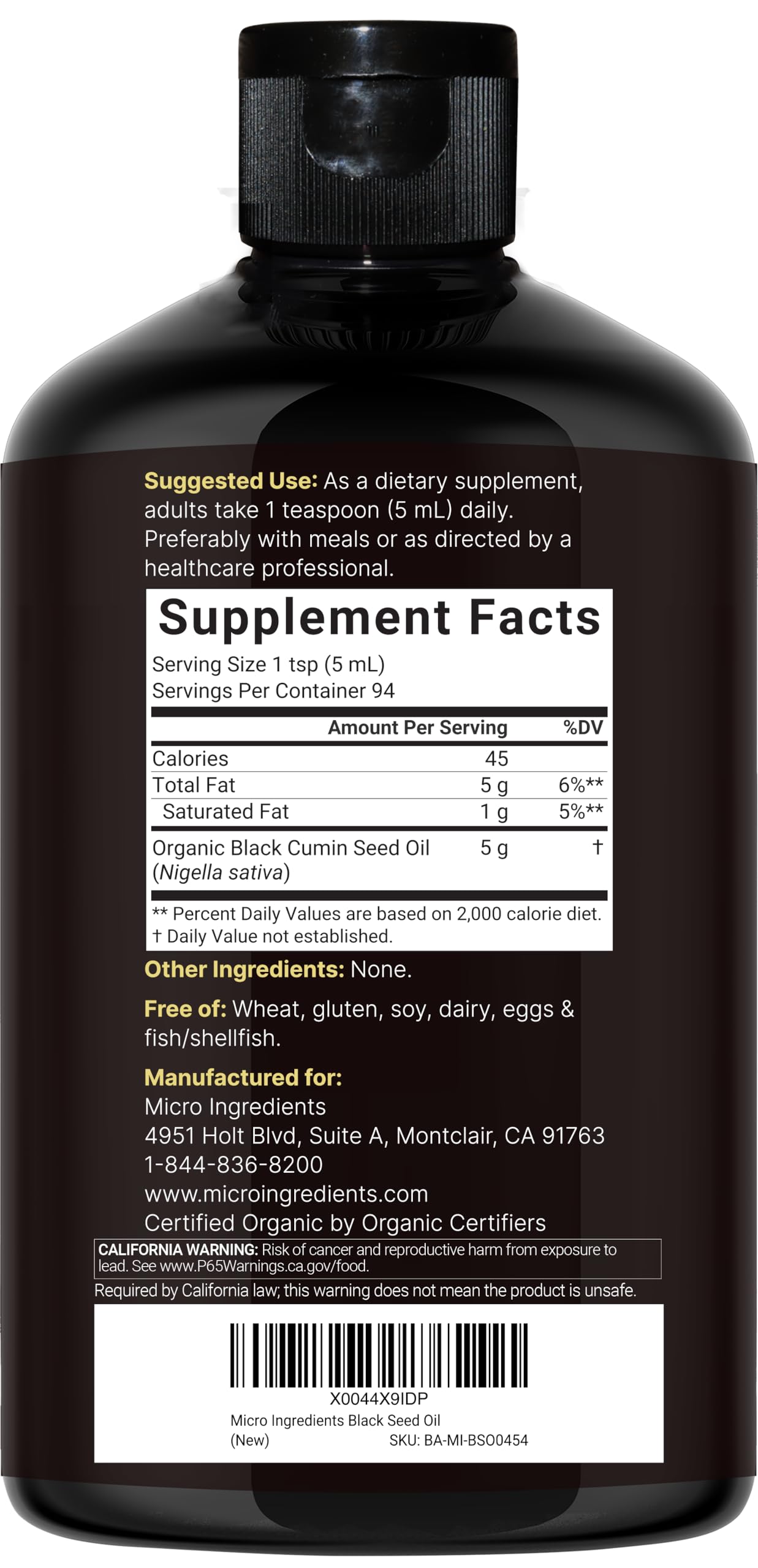 Micro Ingredients Black Seed Oil cold-pressed from Nigella Sativa seeds for rich thymoquinone benefits.