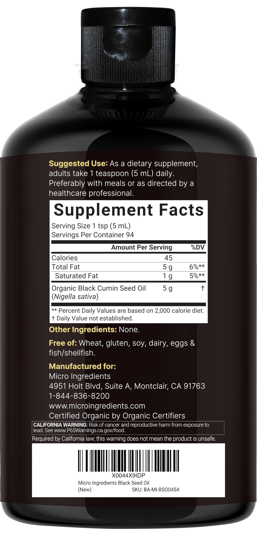 Micro Ingredients Black Seed Oil cold-pressed from Nigella Sativa seeds for rich thymoquinone benefits.