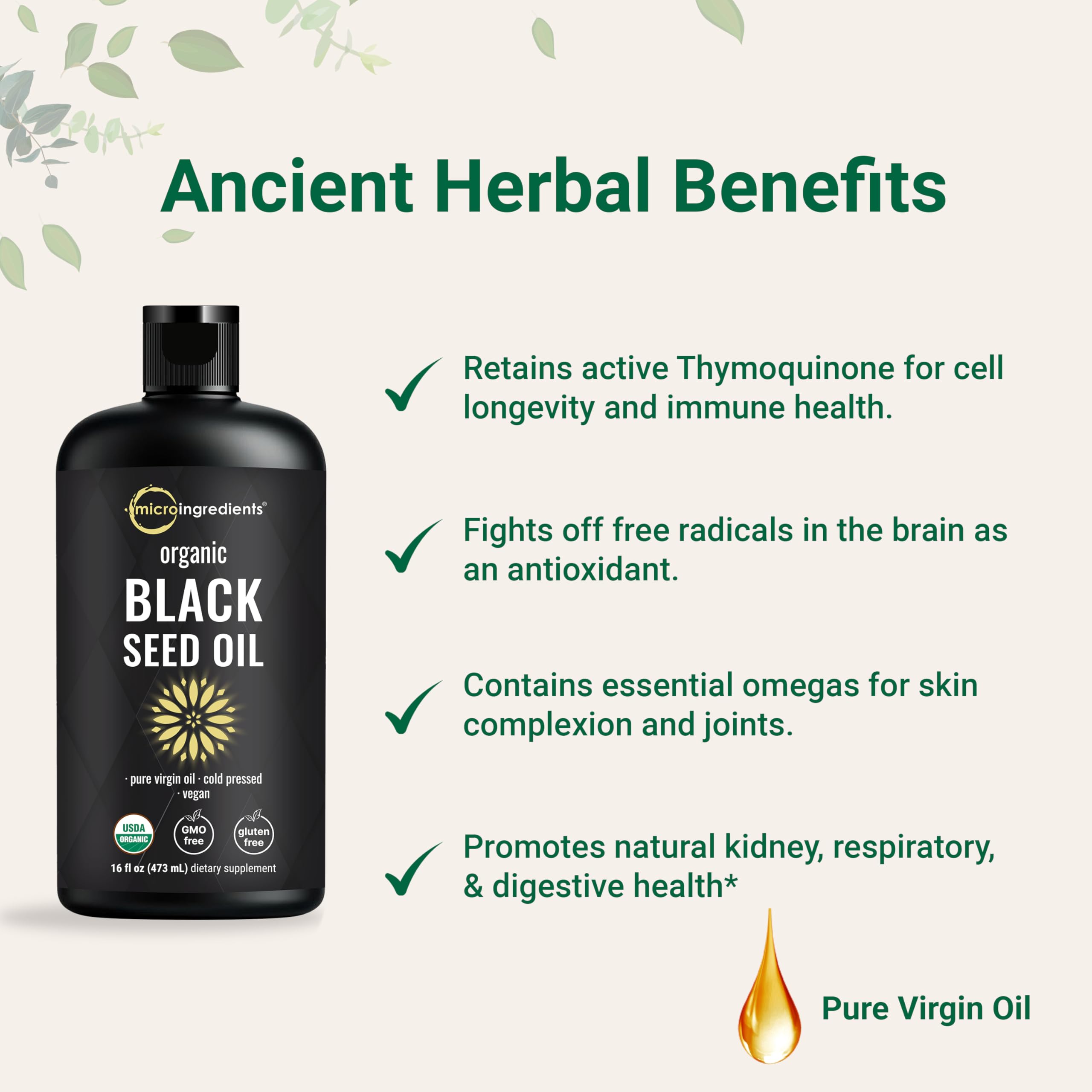 Micro Ingredients black seed oil bottle being poured into food bowl for cooking.