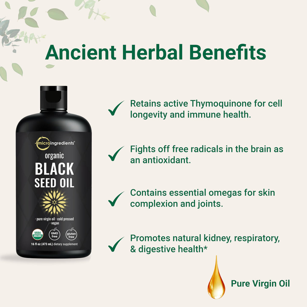 Micro Ingredients black seed oil bottle being poured into food bowl for cooking.
