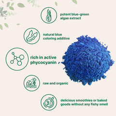 Micro Ingredients Blue Spirulina powder jar sits on kitchen counter for vibrant baking.