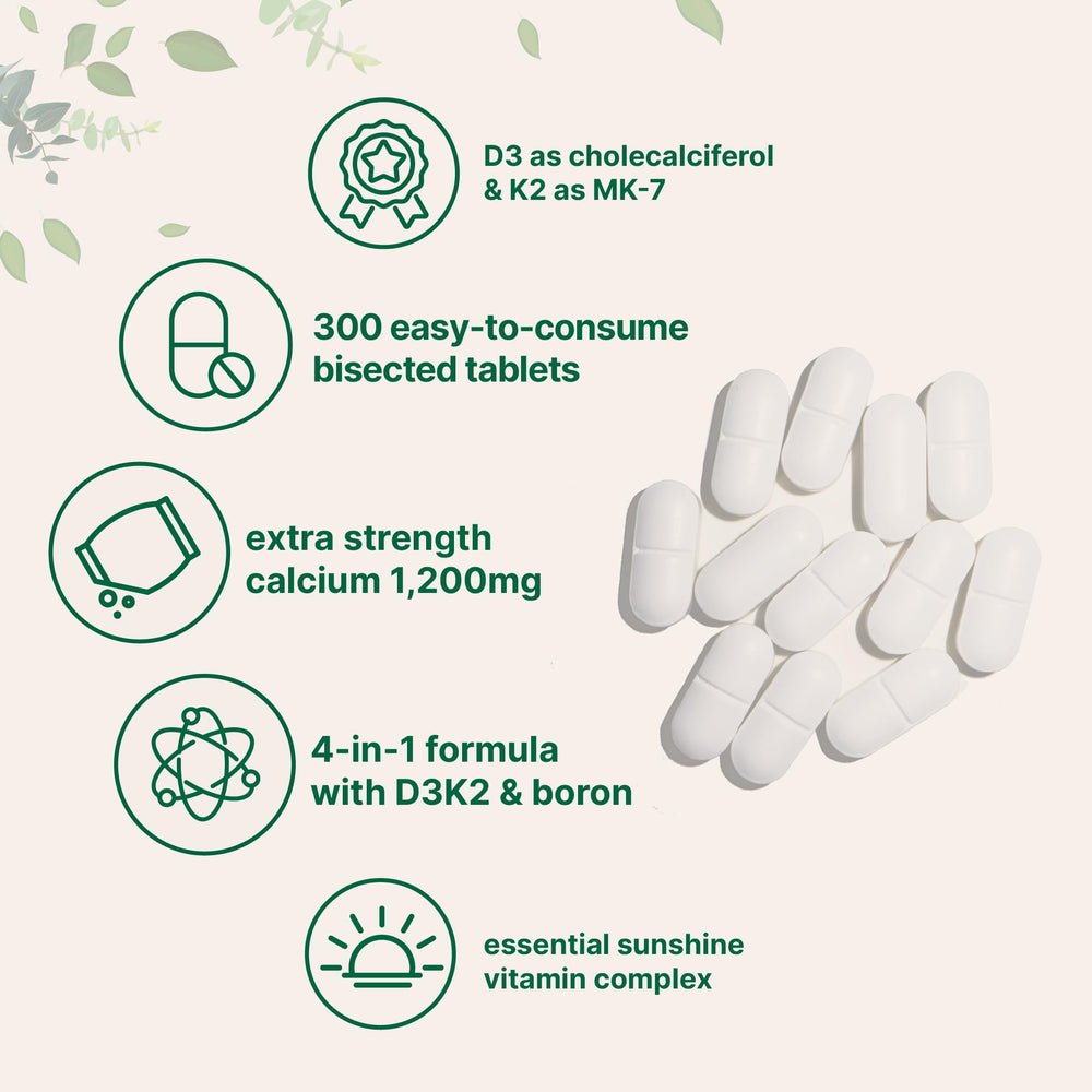 Graphic of Micro Ingredients calcium 1200mg with D3, K2 and boron per serving.