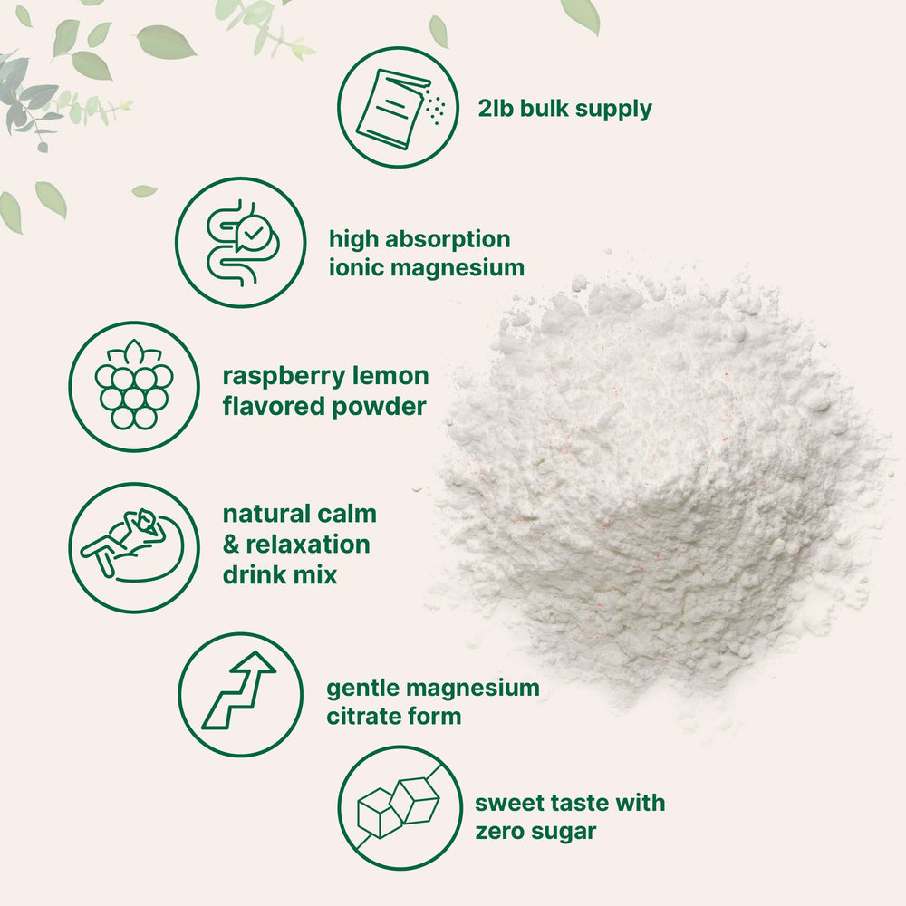 Micro Ingredients Calm Magnesium Powder label highlights ingredients and third-party testing.