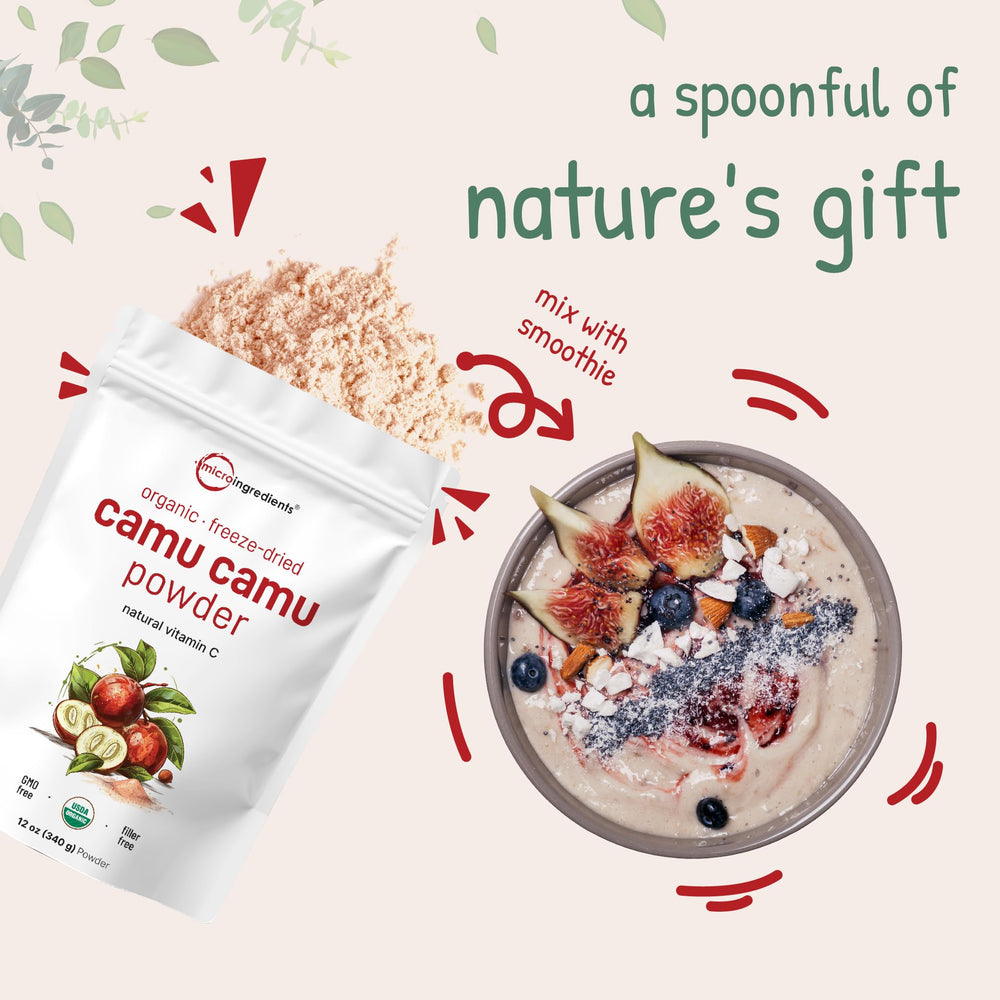 Micro Ingredients camu camu powder smoothie glass with citrus note