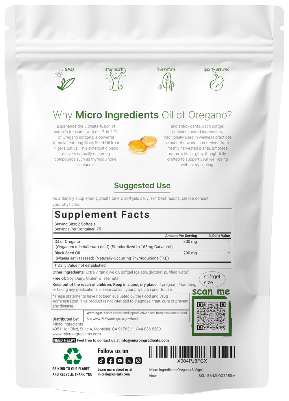 Micro Ingredients Cápsulas de Orégano: detalle de la mezcla con semilla negra