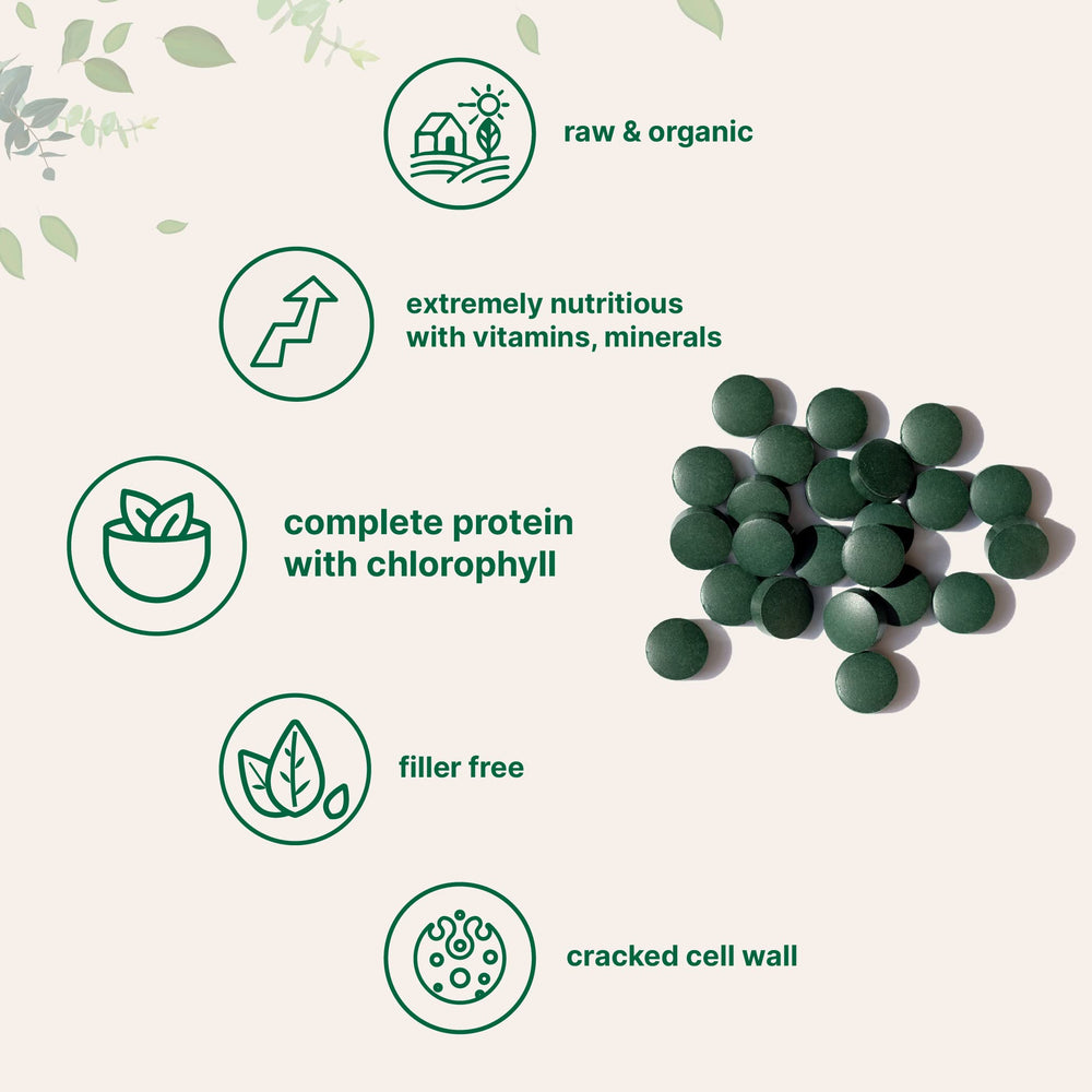 Micro Ingredients chlorella tablet with glass bottle promotes vegan protein and greens