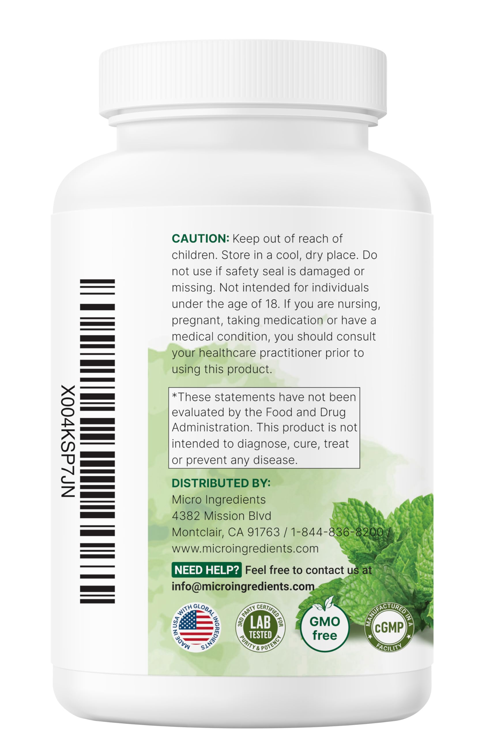 Micro Ingredients Chlorophyll Super Greens Complex gluten-free symbol with veggie capsules