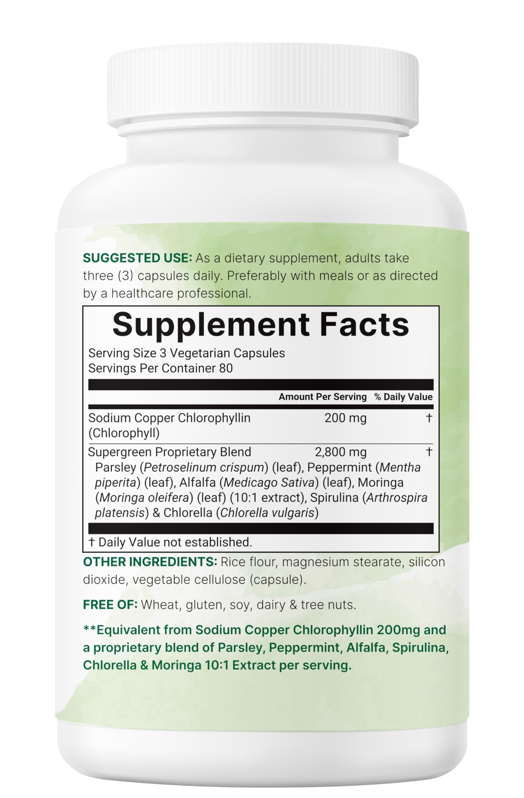 Micro Ingredients Chlorophyll Super Greens Complex lab test seal on label