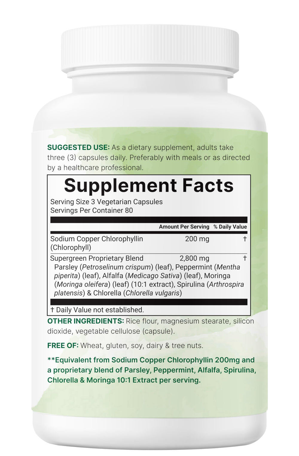 Micro Ingredients Chlorophyll Super Greens Complex lab test seal on label