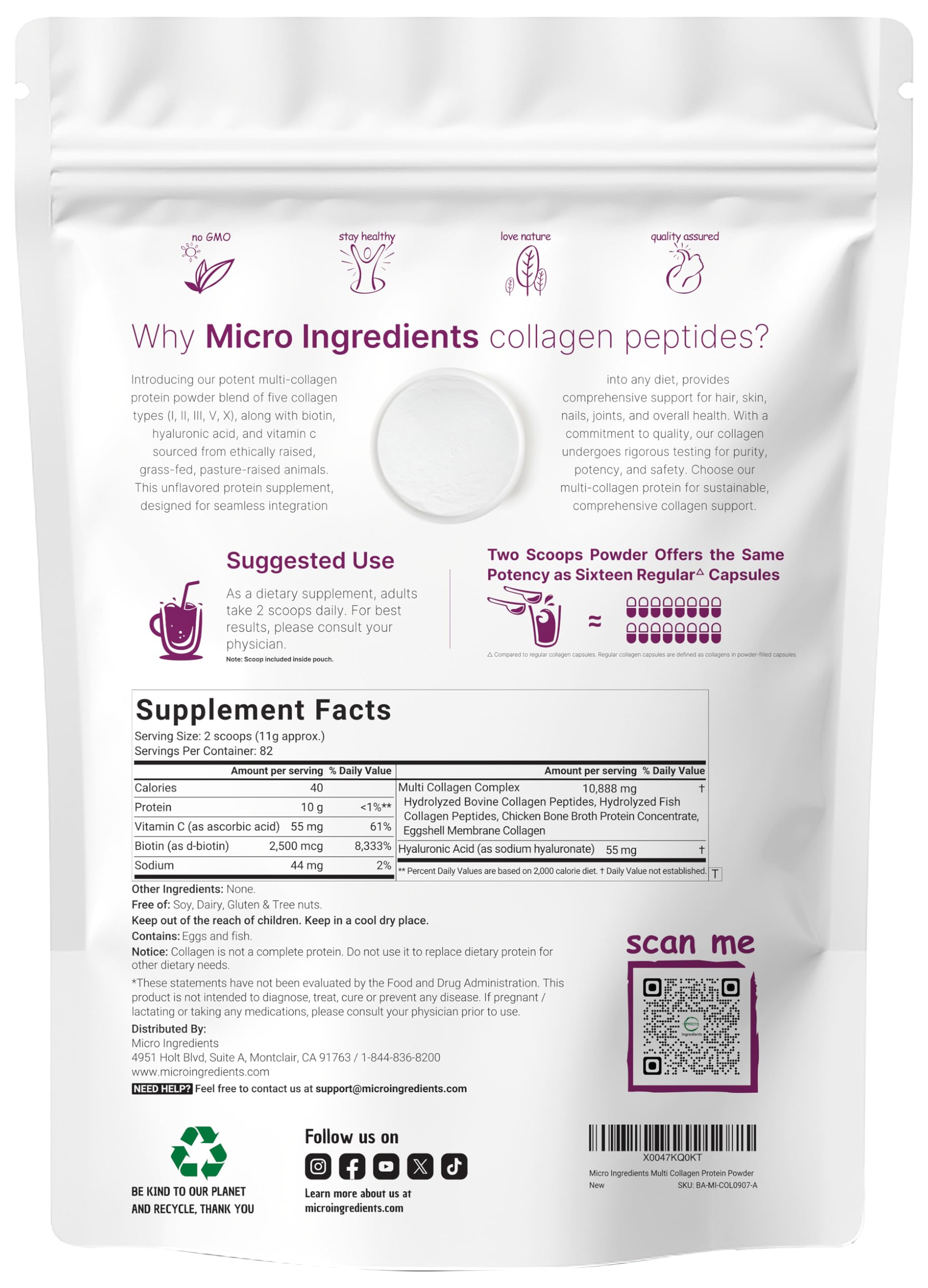 Micro Ingredients collagen powder scoop dispensing for easy portioning and consistent servings