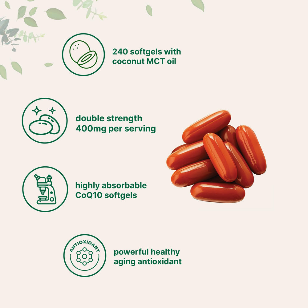 Micro Ingredients CoQ10 bottle with coconut MCT oil to enhance absorption.