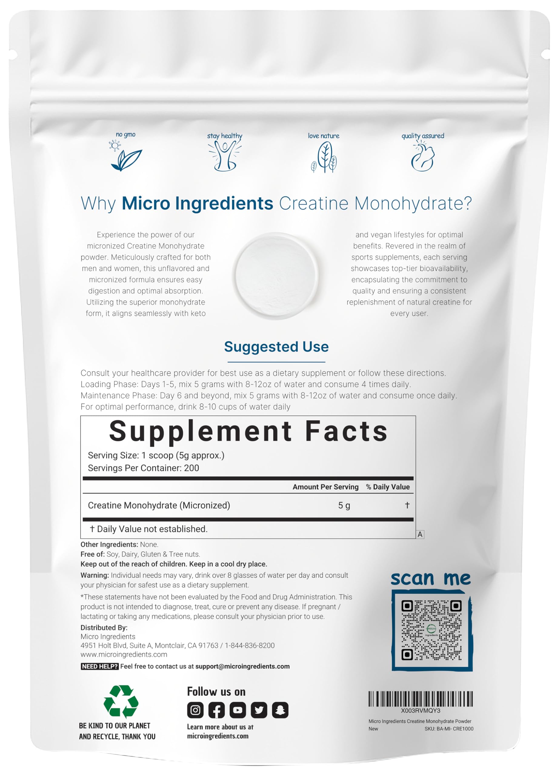 Unflavored creatine monohydrate blends easily in drinks for a seamless workout shake.