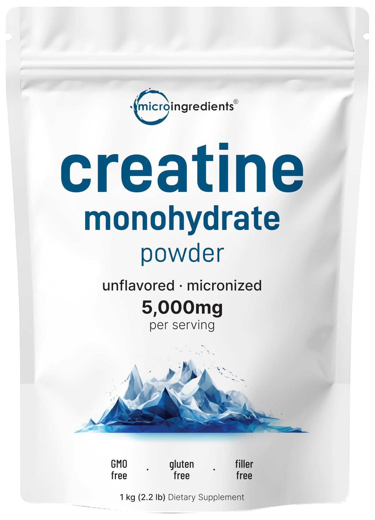 Micro Ingredients creatine monohydrate powder in a 1 kg bag, ideal for steady pre-workout mixing.