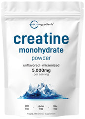 Micro Ingredients creatine monohydrate powder in a 1 kg bag, ideal for steady pre-workout mixing.