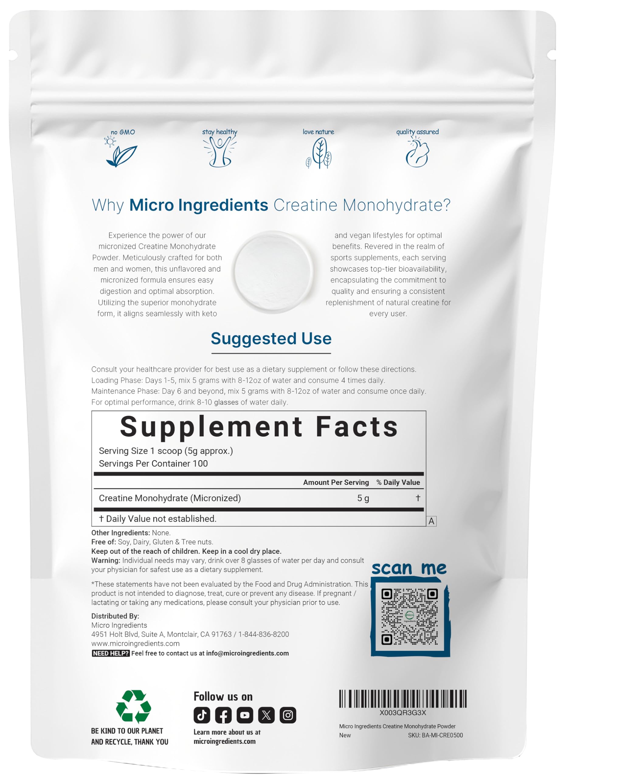 5 g scoop of Micro Ingredients creatine monohydrate for precise dosing