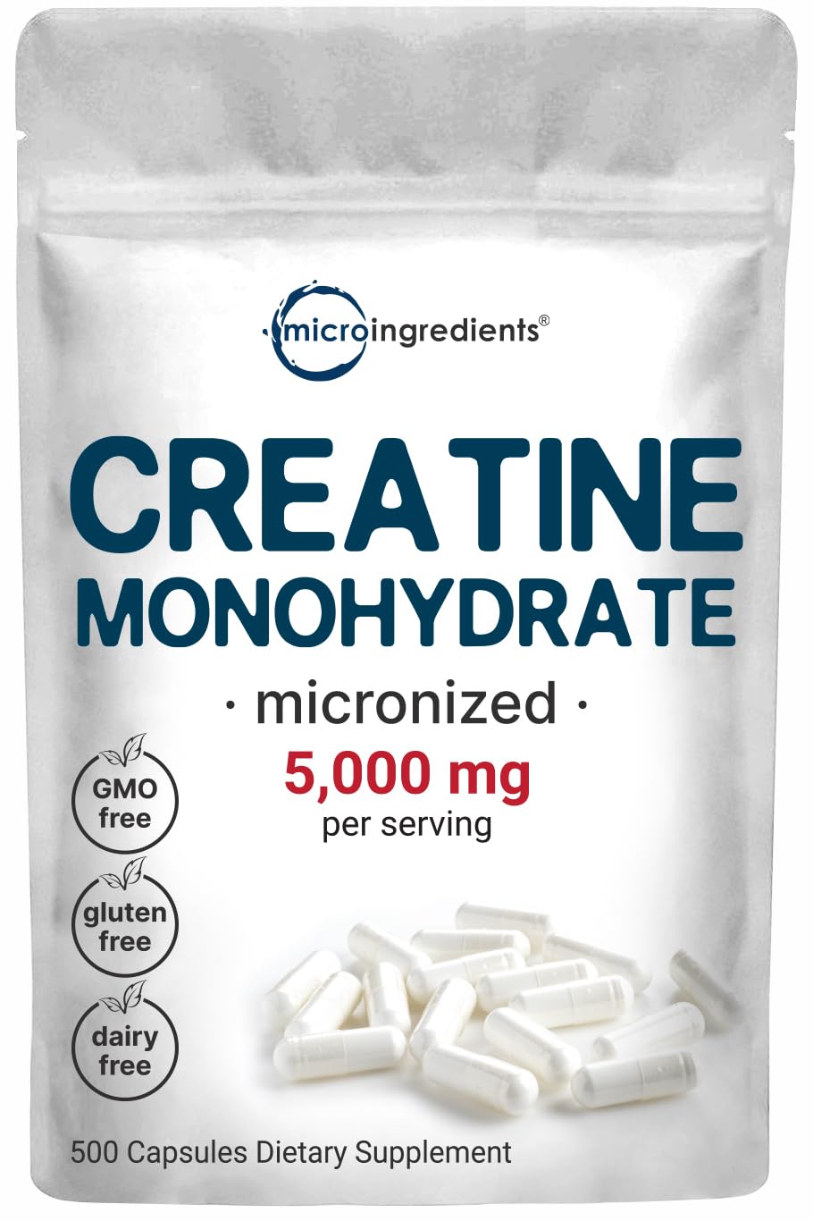 Micro Ingredients creatine monohydrate capsules bottle for easy daily use during workouts